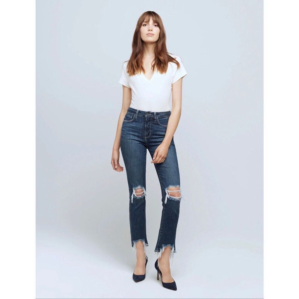 L'Agence High Line Skinny High Rise Classic Vintage Destruct Jeans in Encina Siz